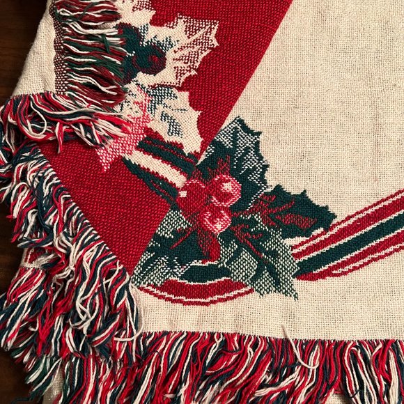 Woven Christmas Tree Tapestry Throw Blanket with fringe - Picture 3 of 3